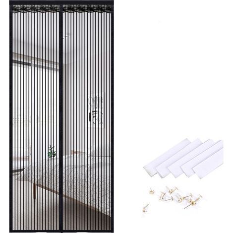 Striped polyester magnetic door curtain, 9 pairs of loops, 90 x 220 cm