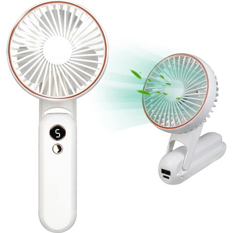 Ventilateur de poche portable, batterie rechargeable 3600 mAh, 5 vitesses réglables, idéal pour la maison, le bureau, l'extérieur et les voyages (bla (1/5)