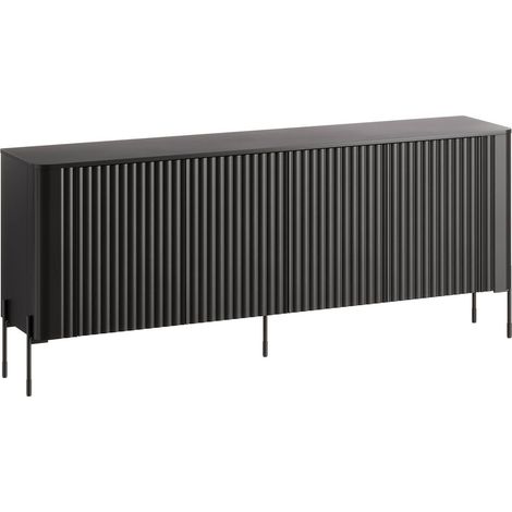 Buffet Laion, buffet de salon à quatre portes battantes, surélevé, 190 x 40 x 80 cm, noir (1/4)