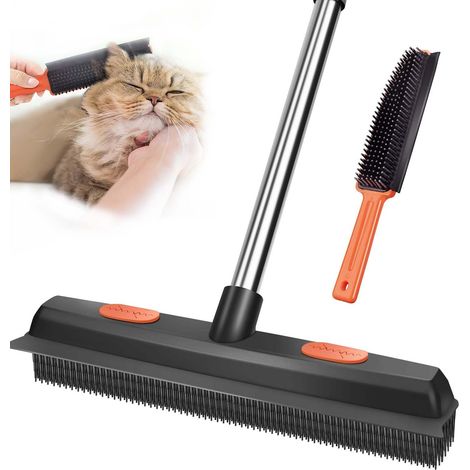 Balai en caoutchouc avec manche - 134 cm - Balai intérieur en silicone avec raclette pour nettoyer les poils des tapis, des fenêtres, des carreaux, des sols en bois dur (1/5)