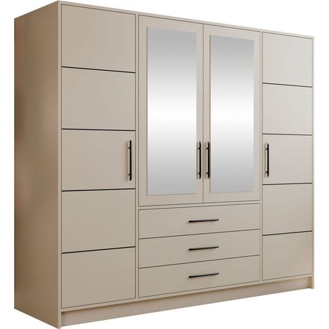 Mobilier1 – Armoire Dortivu 154 en stratifié cachemire 200x196x58cm – Portes à charnières – Fabriquée en Europe – Optimise votre espace de rangement (1/5)