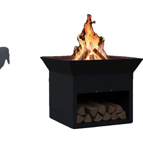 Bassin de feu, acier robuste, design portable, noir (1/2)