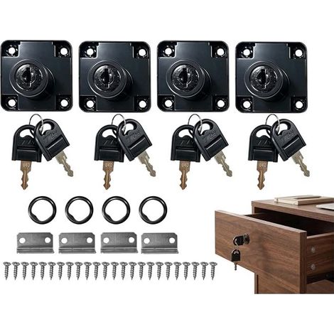 Serrures À Came 22 Mm Noires Pour Tiroir, Meuble, Armoire, Boîte Aux Lettres Et Casier, Verrou De Bureau Pour Porte, Placard, Vitrine Et Mobilier, Serrure Meuble (1/5)