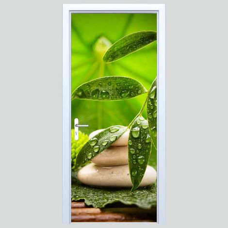 Adhesivo de tela para puerta Jardín Zen Hojas Verdes 581PD