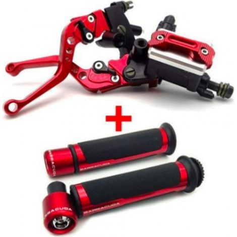 Anpassbarer Hauptbremszylinder (CNC-Bremskraftverstärker vorne) + Lenkergriffe (rot) (1/2)