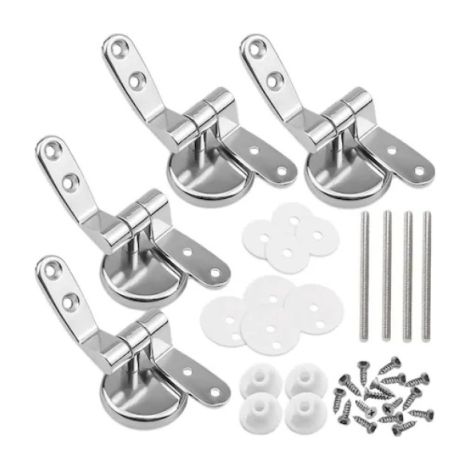 Irovami Kit charnières WC 2 paires – Fermeture ralentie, compatible résine/bois, inox durable, accessoires montage inclus – Idéal pour salle de bain, remplacement rapide