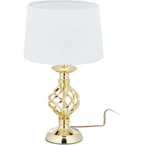 Relaxdays Tischlampe modern, Nachttischlampe Touch, 3 Stufen dimmbar, E14 Tischleuchte edel, HxD 43,5 x 25 cm, gold/weiß