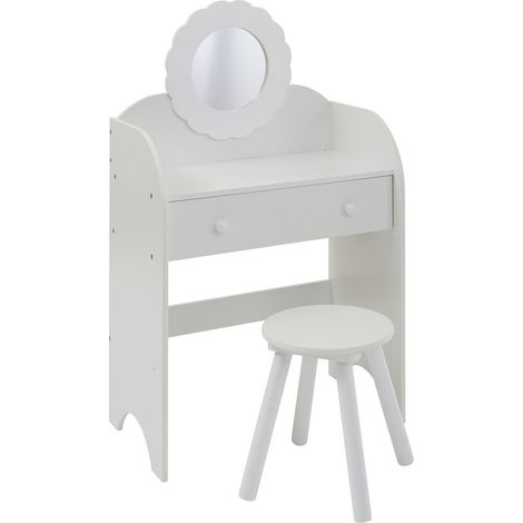 Kids White Dressing Table and Stool - L33 x W58 x H94 cm