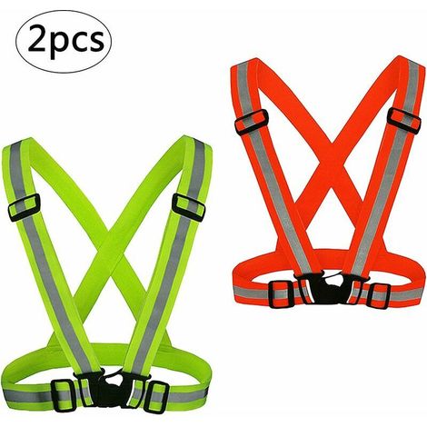 YMYNY Gilet De Sécurité2 Pièces Gilet Réfléchissant Harnais Fluo De Sécurité Brassard Réglable De Haute Visibilité Pour Vélo Course Marche Jogging Moto