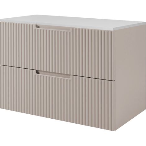 Meuble sous vasque suspendu VENA cachemire 80 cm avec plan blanc (1/5)