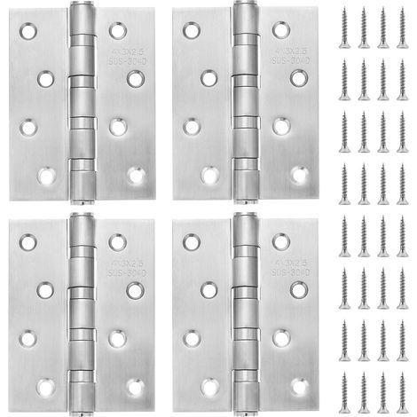Lot de 4 charnières de porte en acier inoxydable de 10,2 cm avec vis de 2,5 mm d'épaisseur (1/4)