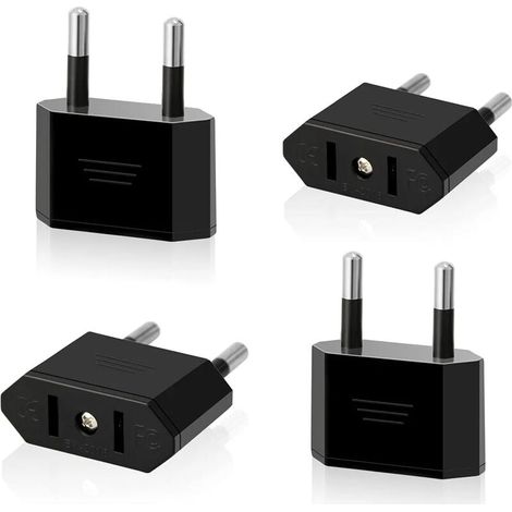 Set of 4 US to EU Travel Plugs, USA Plug to 2-Pin Euro/German Plug, America/Canada/Mexico Plug Converter Adapter for Devices with US Power Supply (Black) (1/5)