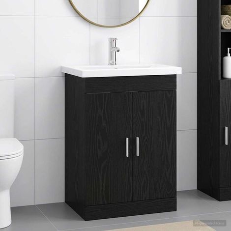 vidaXL Badezimmermöbel-Set Schwarze Eiche 61 x 40 x 84,5 cm (1/5)
