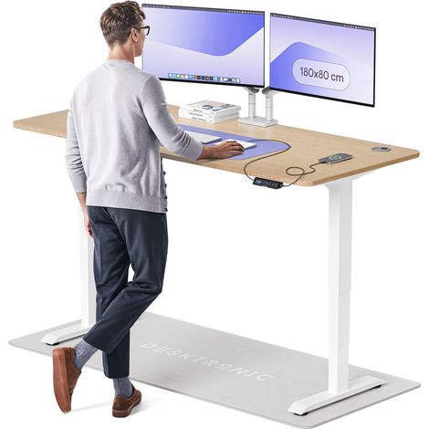 Desktronic Bureau assis debout HomePro - 180x80cm - Bambou/Blanc
