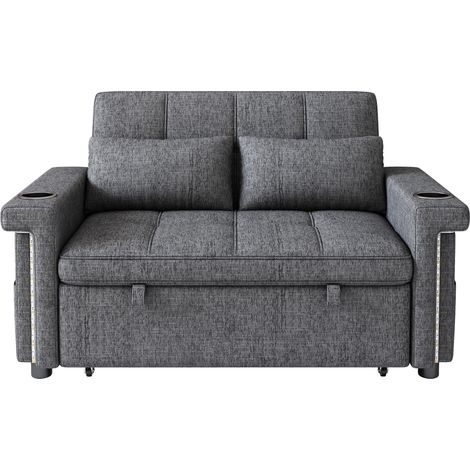 Canapé-lit 2 places gris en chenille avec LED, USB-C et dossier réglable (1/5)