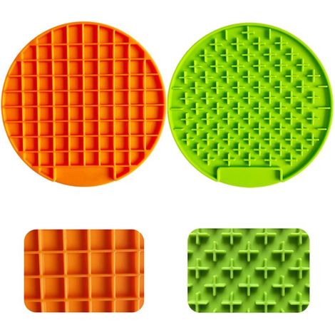 Tapis à lécher pour chien, tapis à lécher 2pcs Lick Pad Slow Feeder (20 × 20 × 0,75 cm, vert + orange) (1/5)