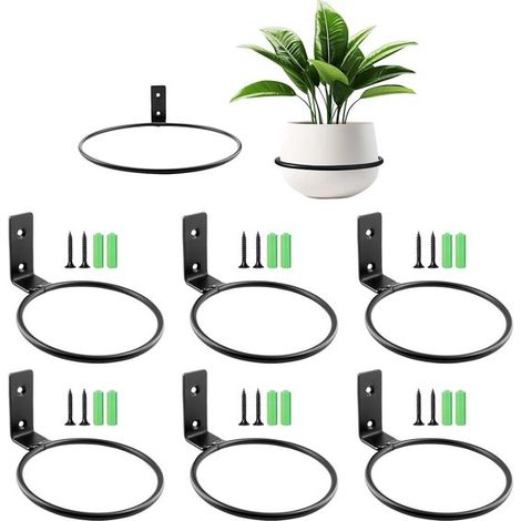 Blumentopf-Stützringe – Wandmontage – 6-teiliges Set – schwarz – Metall – 10 cm (1/2)