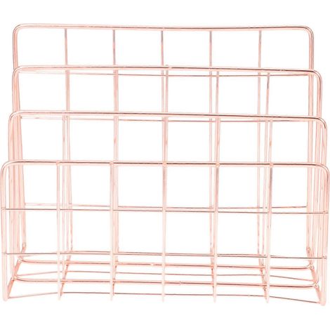 Organiseur de bureau pour courrier, étagère de rangement en métal, porte-livres à 3 compartiments, porte-revues-17.5X14.5CM-Rose Gold (1/3)