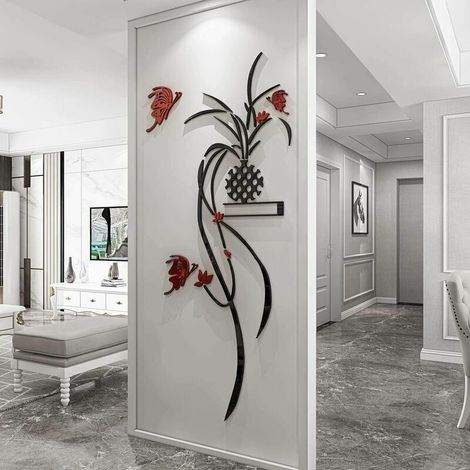 3D Plantes en Pot Peintures Murales pour Salon Chambre Canapé Fond TV Mur Fond Originalité DIY Cadeau Autocollants Décoration Murale Décoration Murale (Rouge, Grand) (1/5)