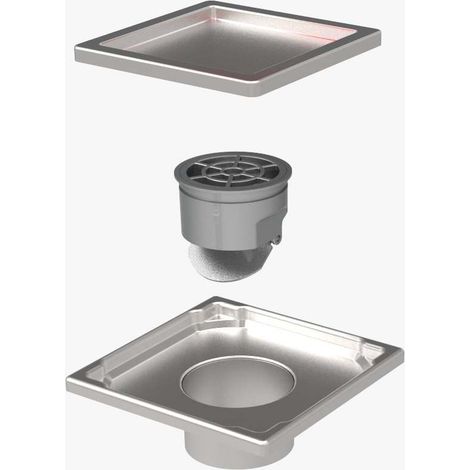 Duschrinne Edelstahl Bodenablauf Ablaufrinne Duschablau flach + Siphon für Bad 110x110mm Edelstahl (1/2)