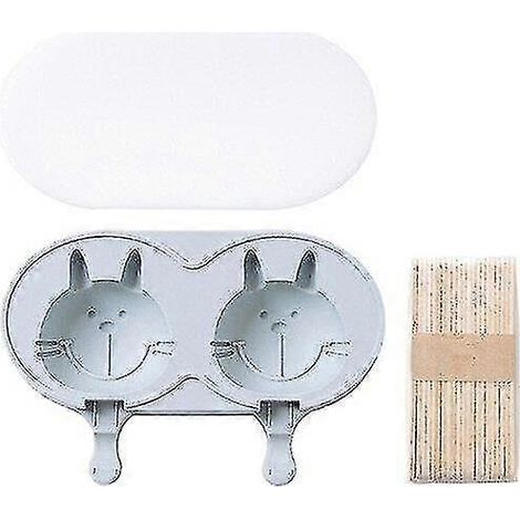 Moule en silicone pour glaces à double lapin (dessin animé), à faire soi-même pour créer des sucettes glacées originales (20,5 x 13,2 x 3,4 cm, bleu) (1/5)