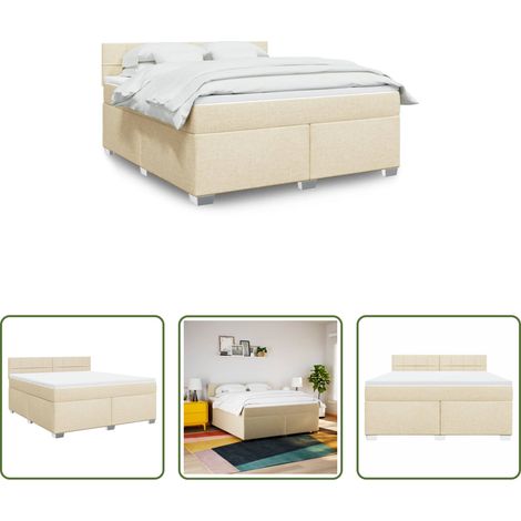 vidaXL Surmatelas -  Sommier à lattes de lit avec matelas Crème 180x200 cm Tissu (1/5)