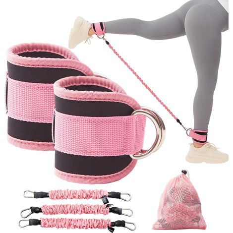Resistance Bands with Ankle Straps Glute Leg Workout Equipment Bands Booty Exercise for Women Ankle Weights Bands with Carry Bag Home Gym Fitness Pilates Lower Body Tra (Pink) (1/5)
