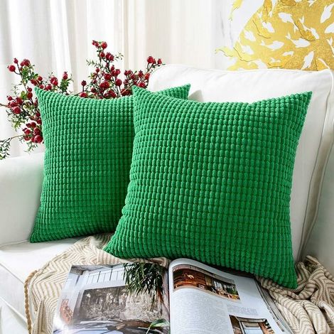 2pcs Coussin et housse de coussin pièces, décorations de décoration de fête de nouvel an/mariage vert pin, velours côtelé doux décoratif carré housse de coussin housses de coussin, 45x45 cm (1/2)