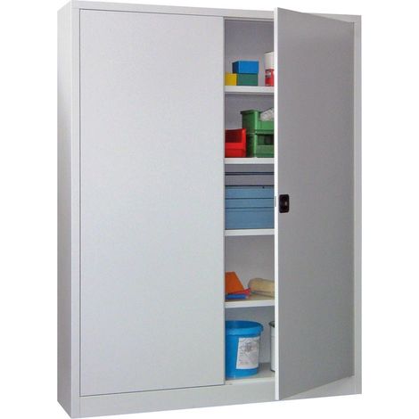 STIER Flügeltürenschrank, 1950x1500x500 mm, 4 Böden verzinkt, RAL 7035