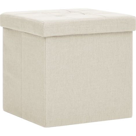 Taburete asiento tipo puf con almacenaje plegable 38 x 38 x 38 cm en tela blanco crema DEC026342