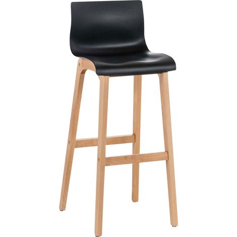 Tabouret de bar design scandinave x1 structure de 4 pieds en bois assise en plastique noir 100004943