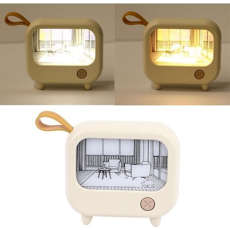 Light-up Night Light TV-Shaped Table Lamp with 2 Lighting Modes, USB Rechargeable, Portable, Bedside Lamp for Bedroom Home Decor, Yellow (1/5)