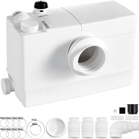 VEVOR Broyeur WC 800 W 200 L/min Levage 10 m Pompe de Relevage Eaux Usees, pour Evier de Cuisine, Salle de Douche, Buanderie, Controle Intelligent PCB, Evacuation Quotidienne Simultanee, 4 Entrees (1/5)
