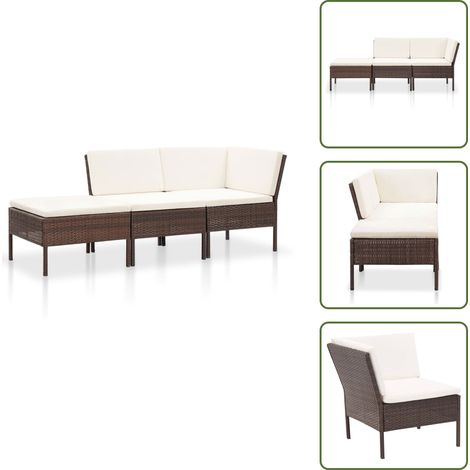 3-tlg. Garten-Lounge-Set mit Auflagen Poly Rattan Braun - Gartenloungeset - Loungemöbel - Outdoor-Möbel - Rattanmöbel - Gartenmöbel (1/5)