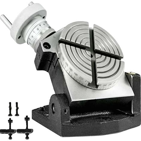 Table Rotative, Diamètre 4", Hauteur Horizontale 2.76", Alésage Central MT-2, Précision 0.01, Rapport de Réduction 1:36 (1/5)
