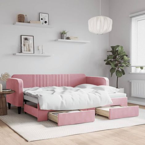 vidaXL Lit de jour avec gigogne et tiroirs sans matelas rose 80x200 cm