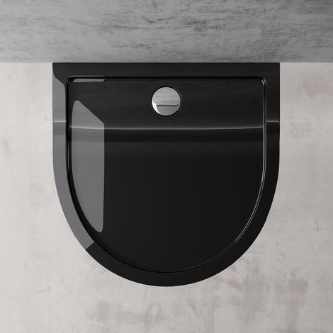 doporro Piatto Doccia Semicircolare 90x90x4cm in Acrilico Nero, Adatto per Installazione a Livello del Pavimento, Connessioni DIN - Faro4 (1/5)