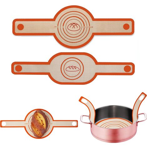 Ensemble de 2 tapis de cuisson en silicone pour cocottes en fonte, couleur rouge, pinces à pain en silicone à longs manches.-AquaForge (1/5)