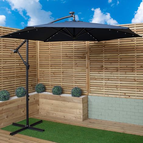 Samuel Alexander 3m Solar Powered Cantilever Lit Banana Garden Parasol with Crank Handle & White LED Lights in Blue (1/5)