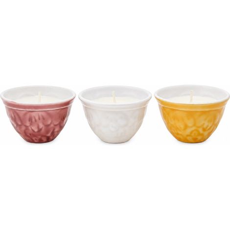 Velas en tarro de metal esmaltado 7 cm, set de 3 diseños (1/5)