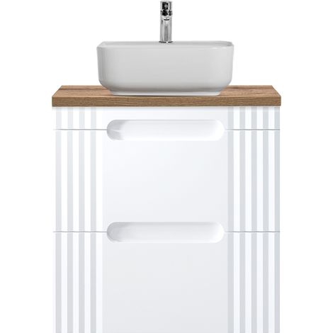 Waschtischunterschrank 60cm mit Aufsatzwaschbecken FAIRFIELD-56 weiß mit Eiche Nb., B/H/T ca. 60,4/78,5/46 cm (1/5)