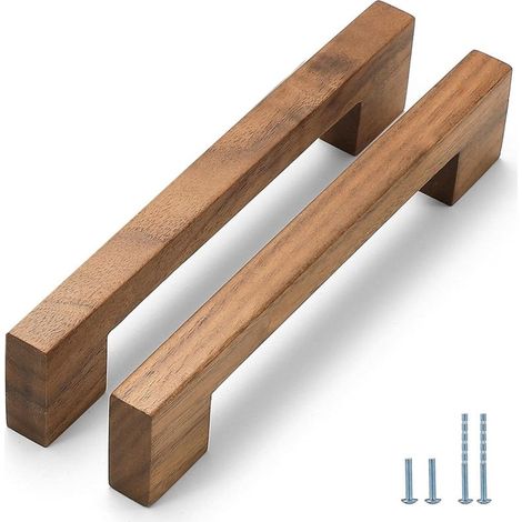 Ensemble de 2 poignées carrées de porte de tiroir/meuble en bois de noyer de 5 pouces (1/5)