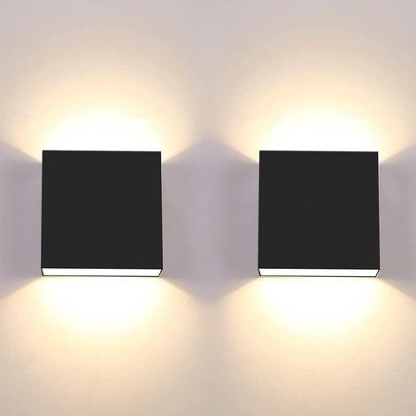 2Pcs Applique Murale LED 7W Moderne Applique Murale Interieur Lumière Blanche Chaude 3000K Applique Murale Carrée Noir (1/5)