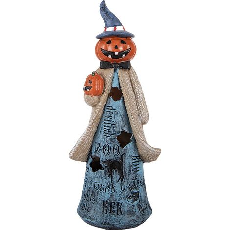 Décoration d'Halloween Figurine LED Femme à Tête de Citrouille Plastique Bleu 10x8x23 cm - PANGIVO (1/4)