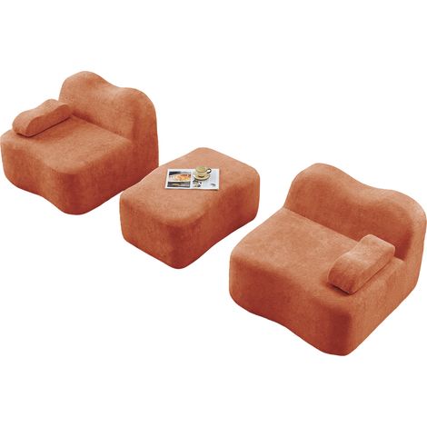 Canapé d’angle modulaire 2 places en velours orange, forme ondulée, sans armature, avec ottoman et accoudoirs amovibles, pour salon et appartement CHICFURN (1/5)