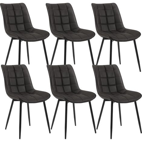 Woltu – Lot de 6 chaises de salle à manger – Assise rembourrée en similicuir épais – Pieds en métal antirouille – Couleur anthracite (1/5)