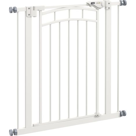 Barrière de sécurité extensible pour chien, barrière d'escalier double verrouillage, 74-80 x 76 cm, blanc (1/5)