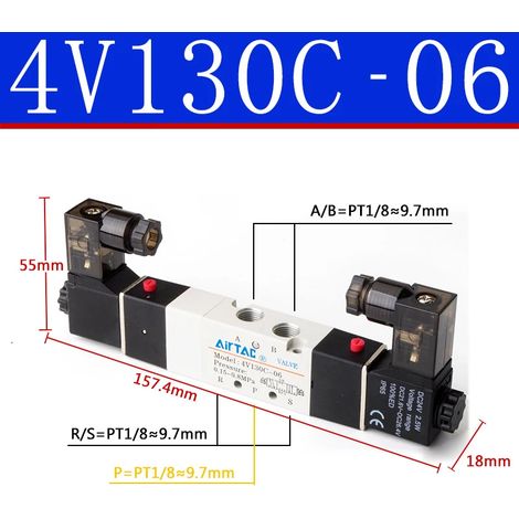 (4V130C-06-DC12V) Électrovanne pneumatique de qualité supérieure, commande directionnelle, vanne magnétique (1/5)