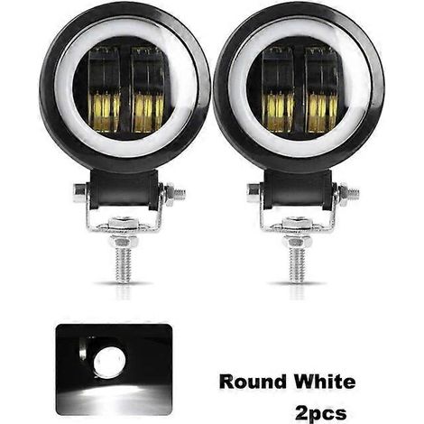 Barre LED étanche NLpearl 12V/24V tout-terrain 20W, projecteur de travail LED 6D avec anneaux lumineux LED Angel Eyes pour SUV, quad, camion, bateau, 4x4, moto (2 pièces rondes blanches). (1/5)
