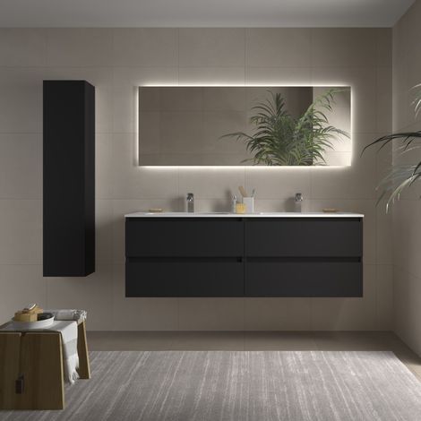 Meuble de salle de bain BEQUIA 160cm Noir mat Vasque Solid Surface (1/4)